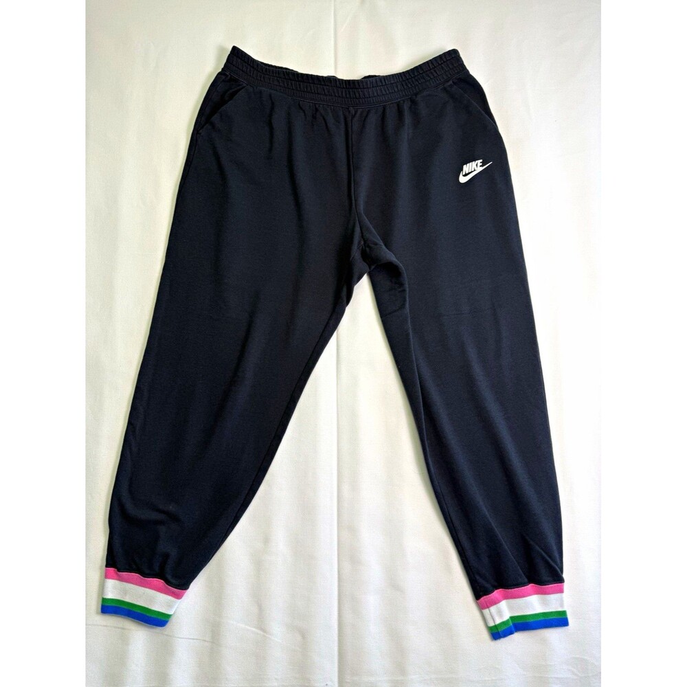 Nike Women’s XL Black Jogger Pants Ribbed Cuffs Striped Ankles Pink White